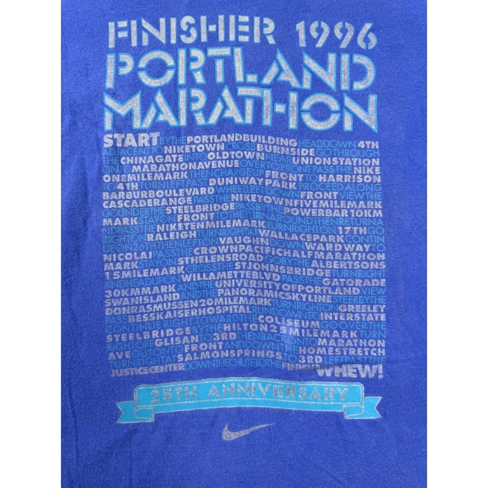 Vintage 90s Nike Portland Marathon 1996 Finisher Shirt Mens M Blue Long Sleeve